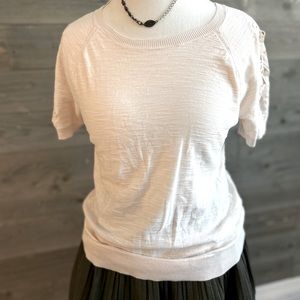 LOFT Pink Embroidered Sleeve Sweater Top S